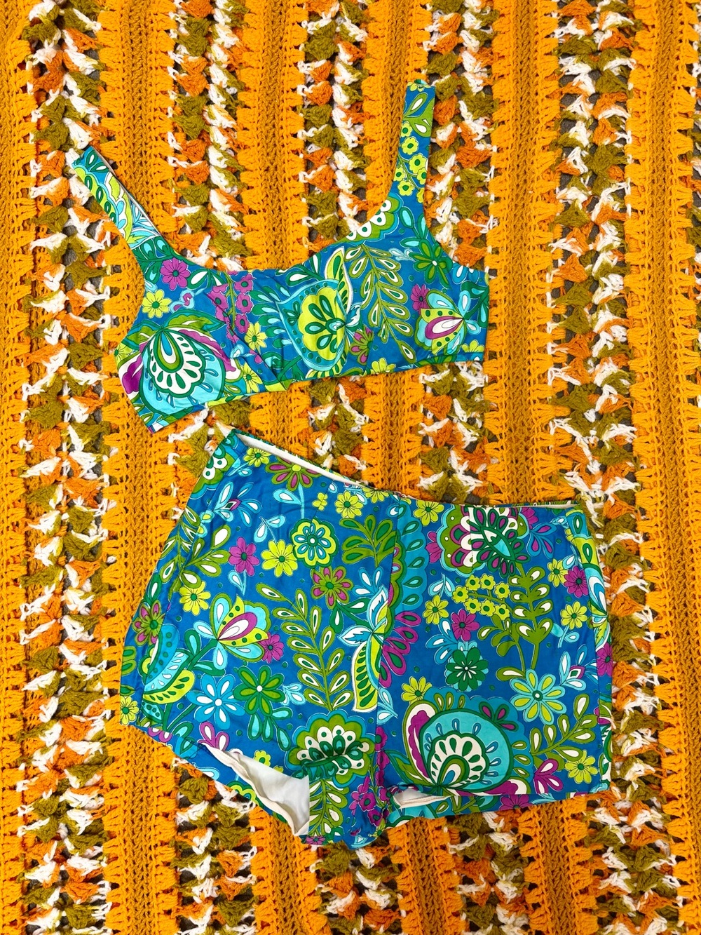 60s Vintage 🌿 Rose Marie Reid Cotton Paisley Flower Power Bikini